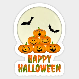 Happy Halloween Moon Pumpkins Bats Sticker